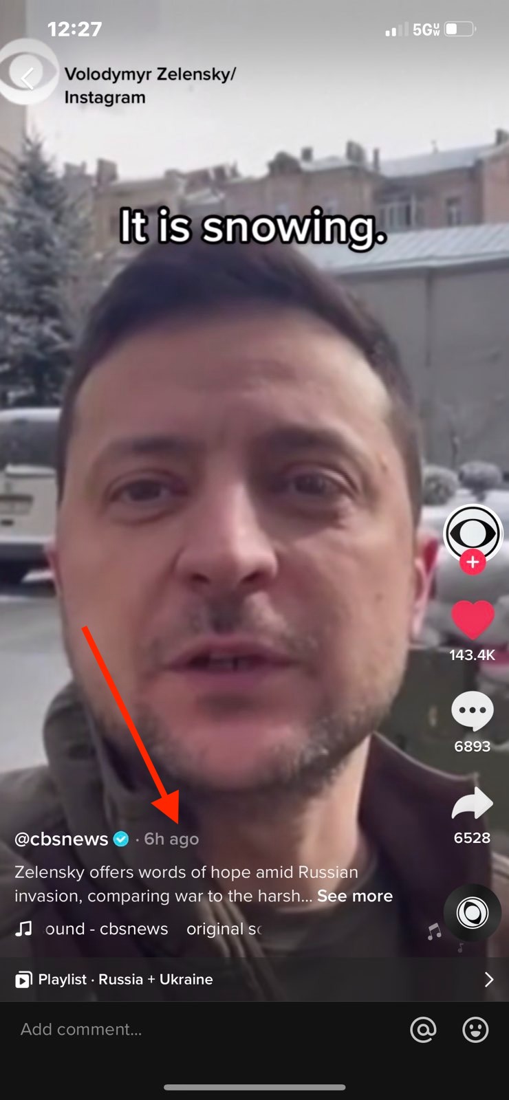 TikTok video of President Zelensky with date