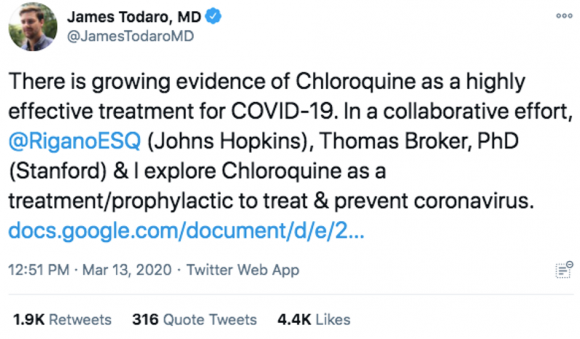 Figure 1: Screenshot of James Todaro's tweet introducing the Google document. Credit: TaSC.