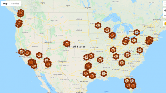 Figure 8: Map of R3 franchises within the United States, archived on Perma.cc, perma.cc/9FGT-K5P5. Credit: TaSC.